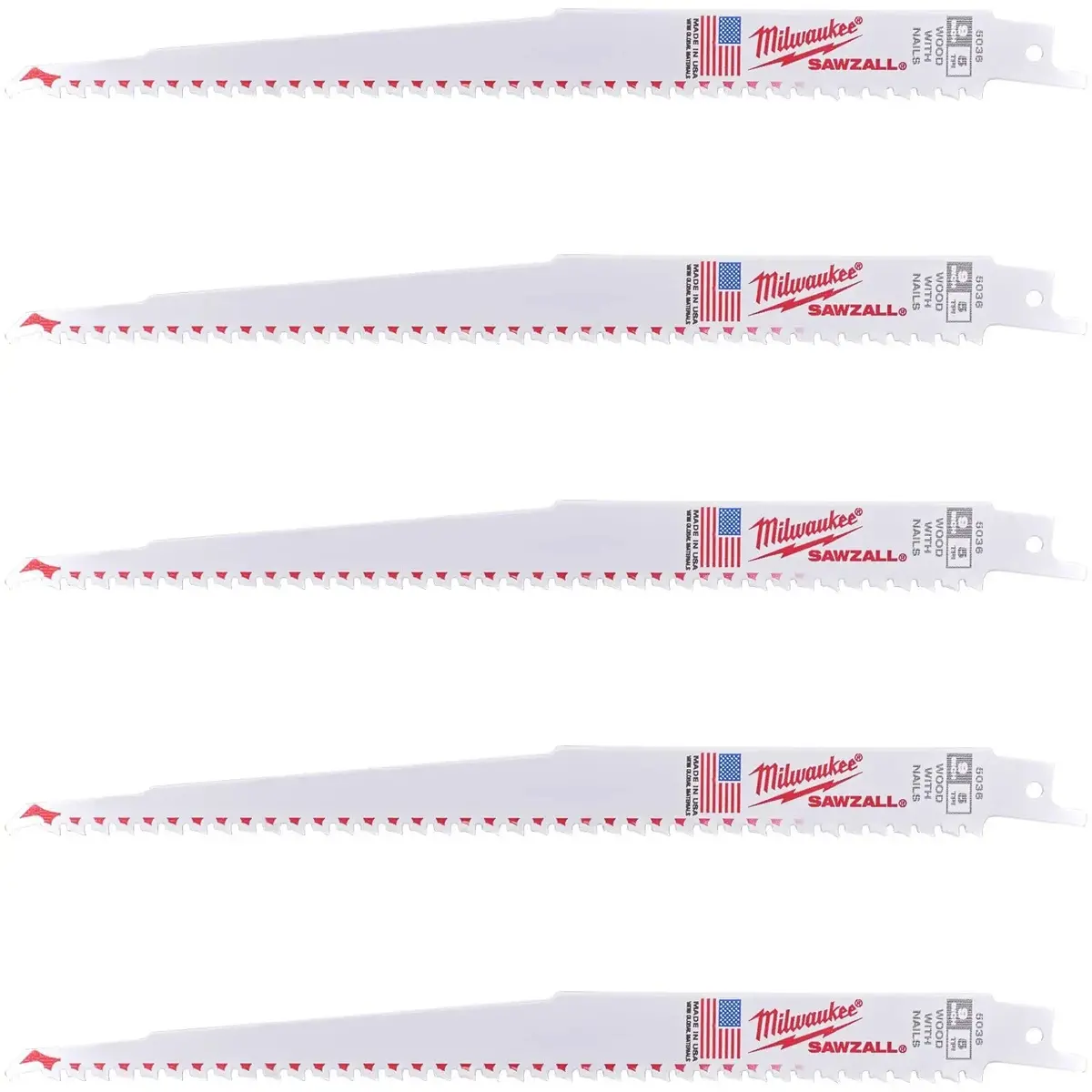 Milwaukee Sawzall Wood With Nails Reciprocating Saw Blades 230Mm 5 Tpi 5 Piece 1