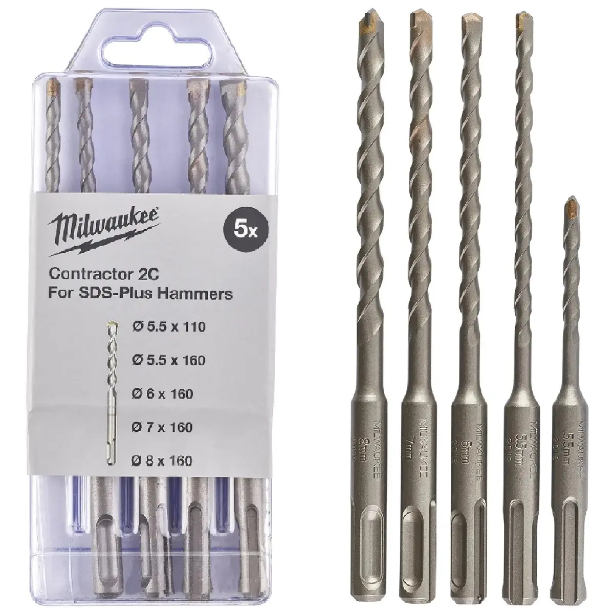 Milwaukee Sds Plus Contractor Hammer Drill Bit Set 2 Cut 5 Piece 5.5-8Mm 1