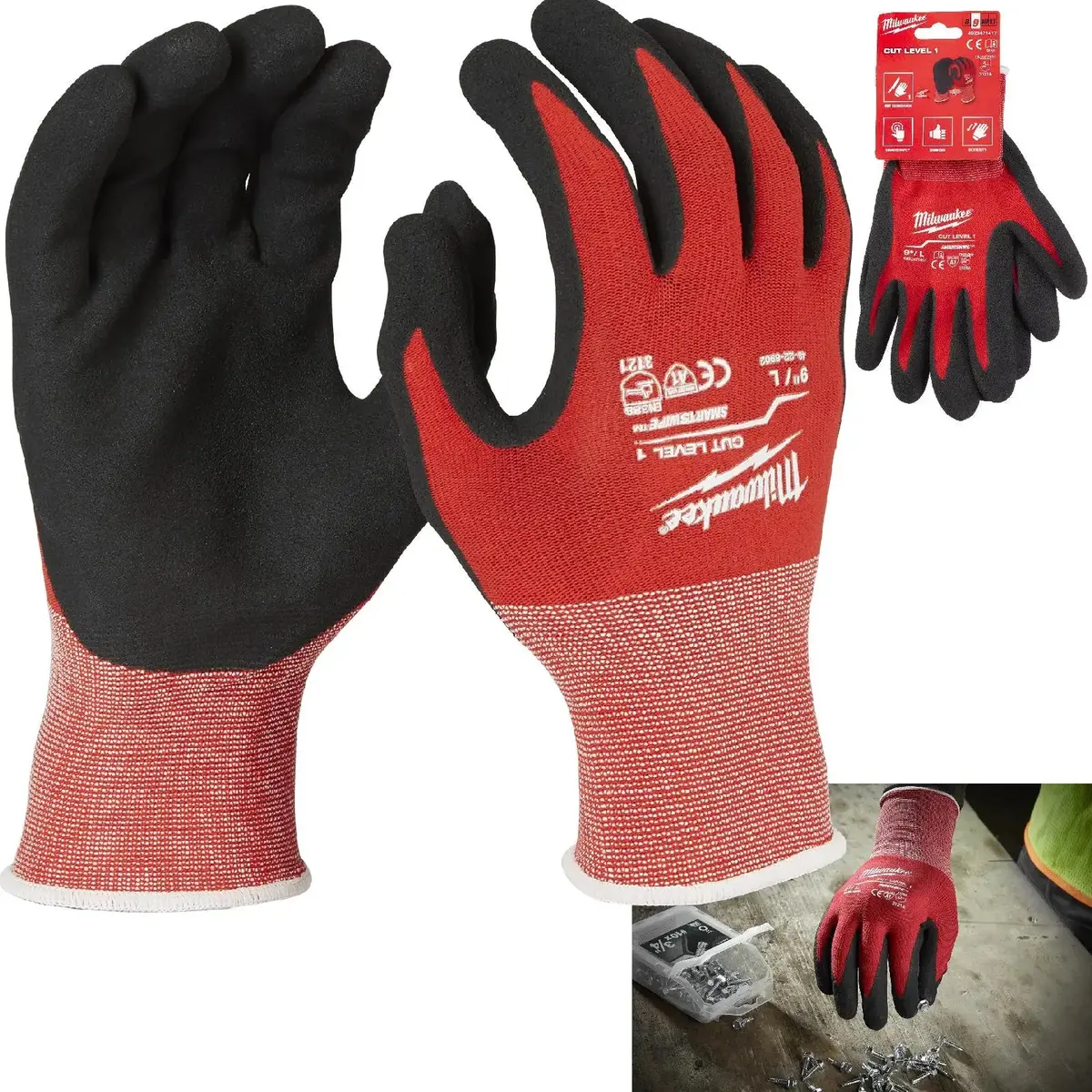 Milwaukee Safety Gloves Cut Level 1/A Dipped Glove Size 9 / L Large 1