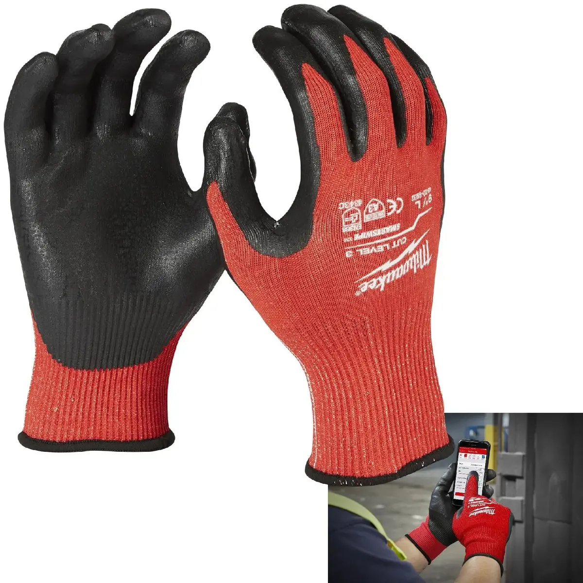 Milwaukee Safety Gloves Cut Level 3/C Dipped Glove Size 10 / Xl Extra Large 1