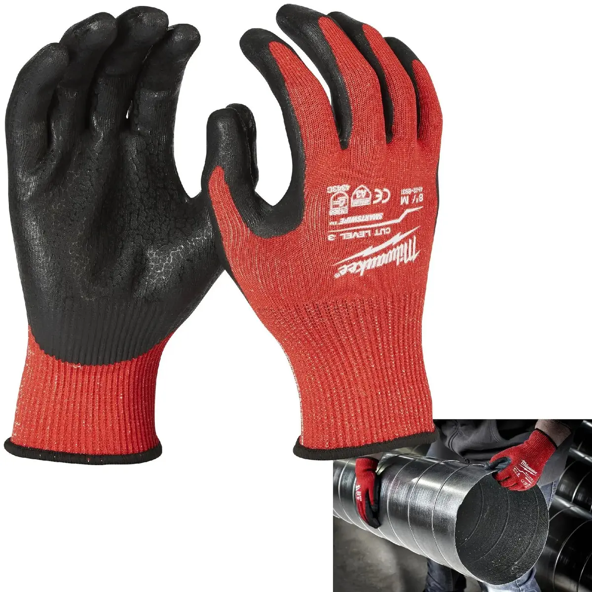 Milwaukee Safety Gloves Cut Level 3/C Dipped Glove Size 9 / L Large 1