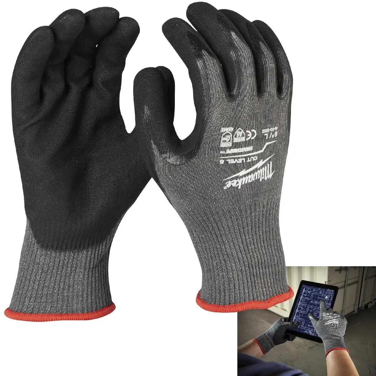 Milwaukee Safety Gloves Cut Level 5/E Dipped Glove Size 10 / Xl Extra Large 1