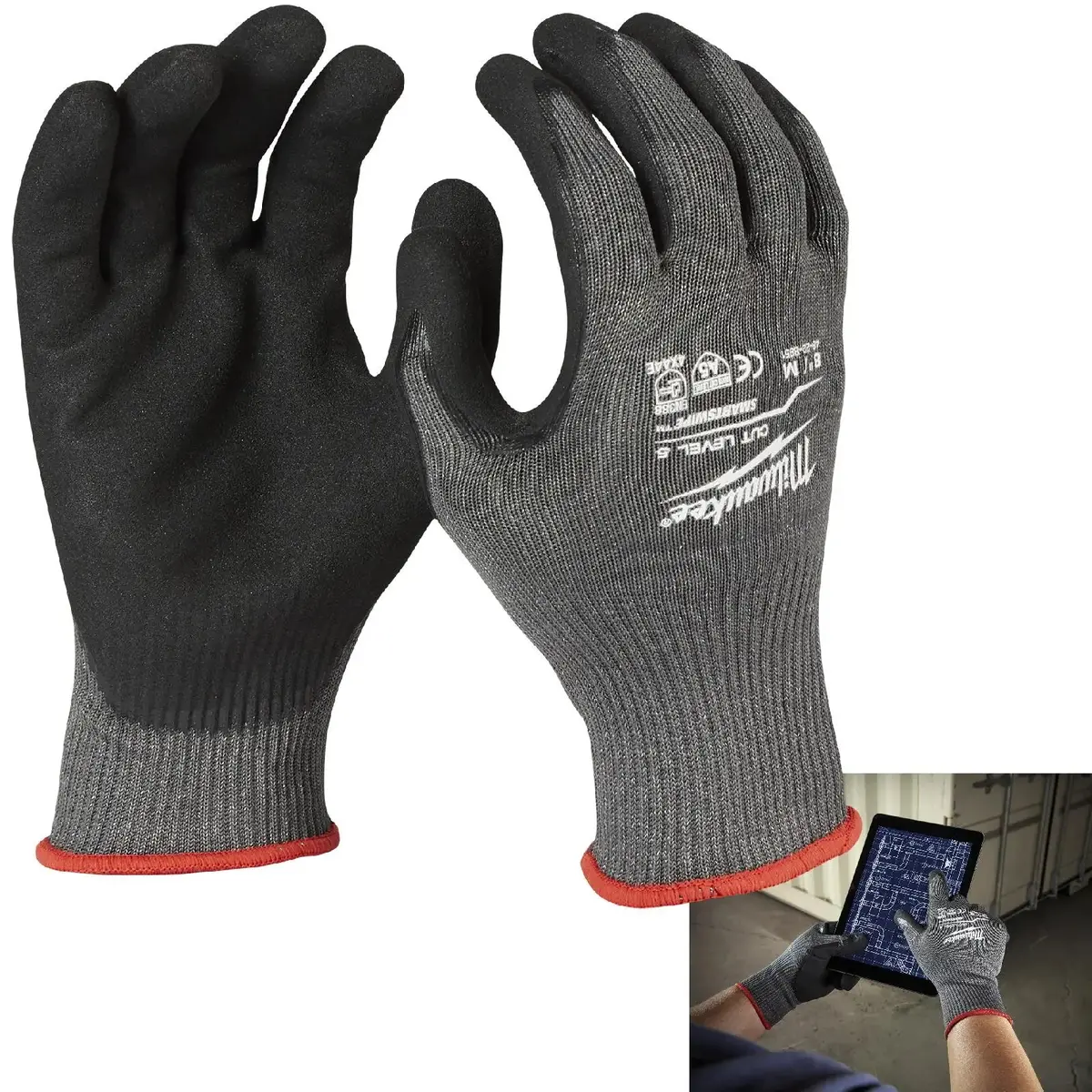 Milwaukee Safety Gloves Cut Level 5/E Dipped Glove Size 9 / L Large 1