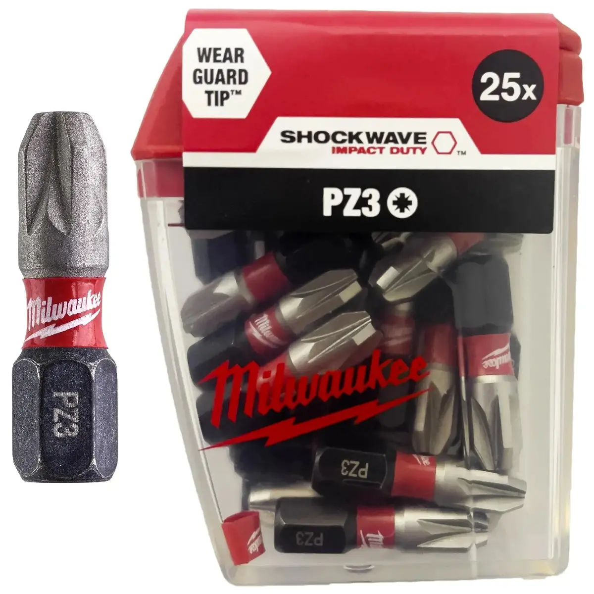 Milwaukee Screwdriver Bits Shockwave Impact Duty Pozi Pz3 X 25Mm Tic Tac Box 25 Pack 1