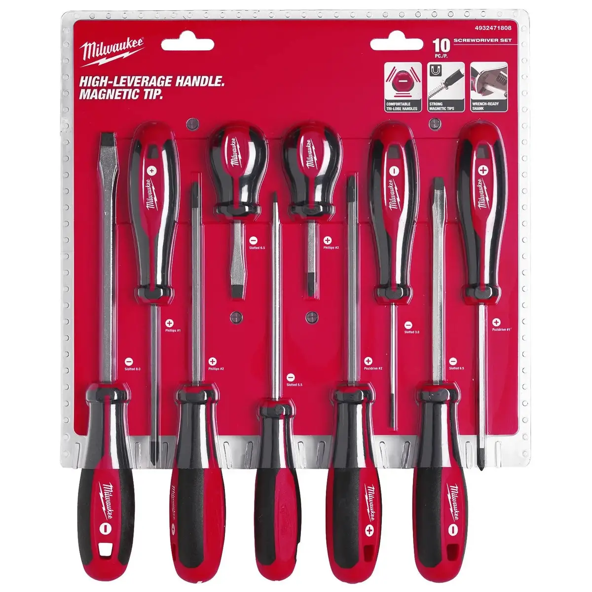 Milwaukee Screwdriver Set Tri-Lobe Set 3 Pozi Phillips Slotted 10 Piece 1