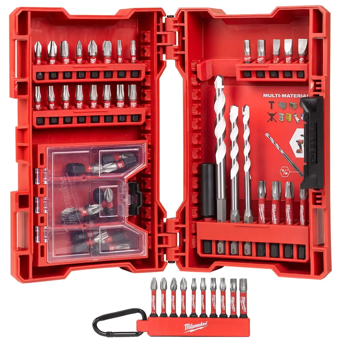 Milwaukee Screwdriver And Drill Bit Set 54 Piece Shockwave Impact Duty + Carabiner Set 1