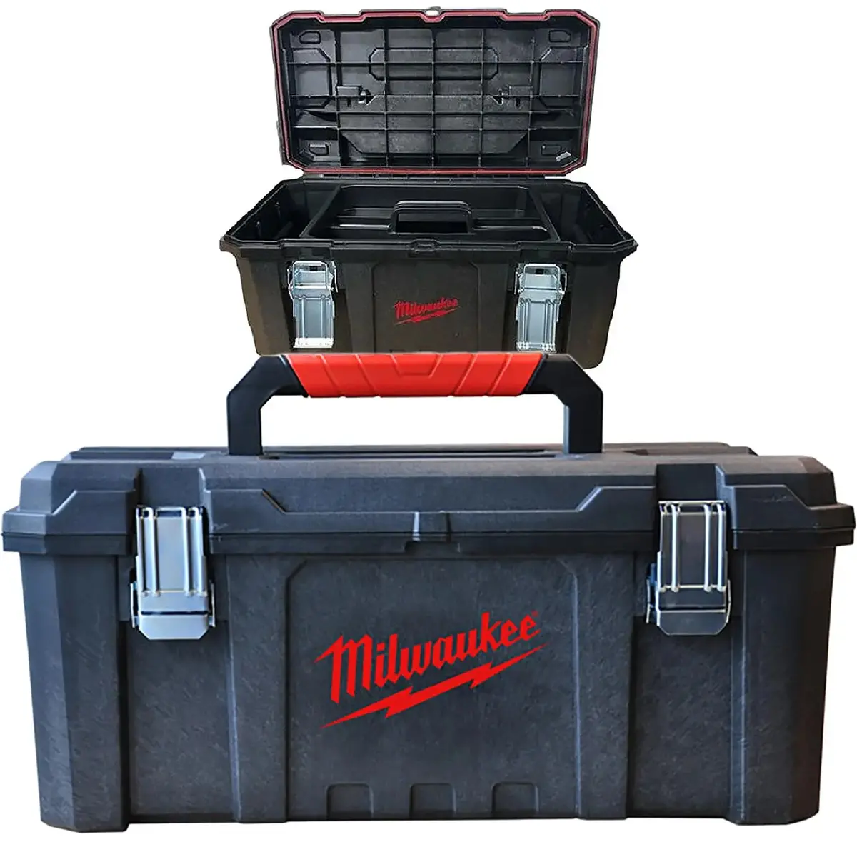 Milwaukee Site Toolbox Heavy Duty 21In Metal Latches And Internal Tote Tray 1