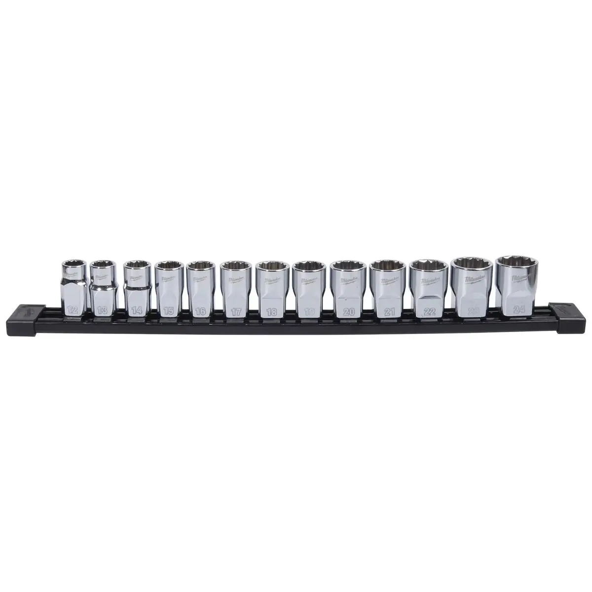 Milwaukee Standard Socket Set 12 Point 1/2" Drive 13 Piece On Socket Rail 12-24Mm 1