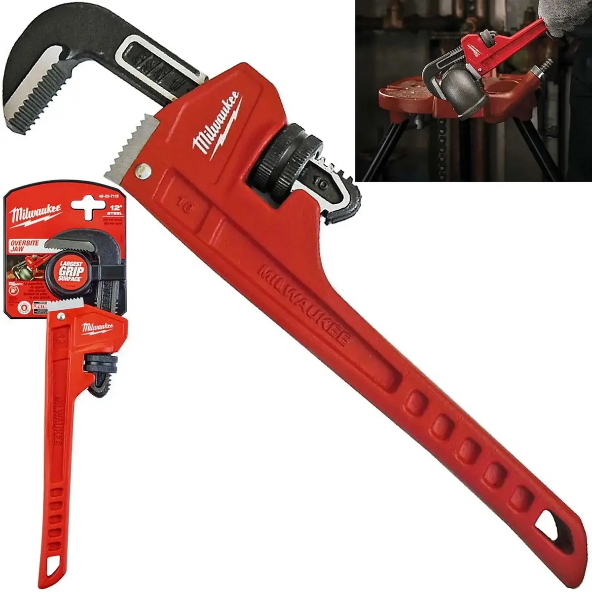 Milwaukee Steel Pipe Wrench 305Mm 12" Adjustable Overbite Jaws Spanner 1