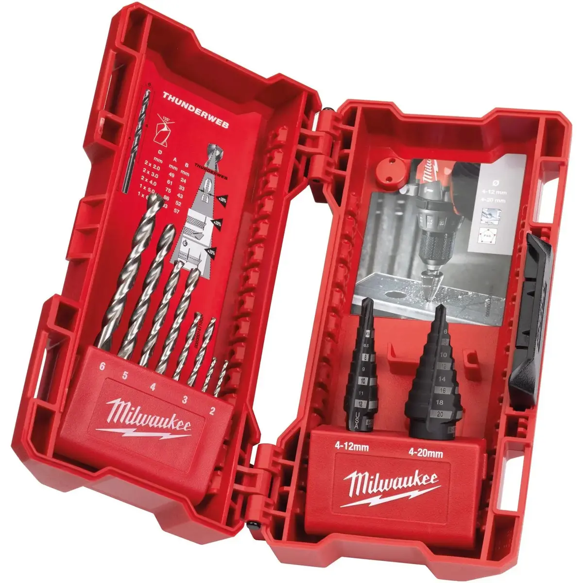 Milwaukee Step Drill And Thunderweb Metal Drill Bit Combo Set 10 Pieces 1