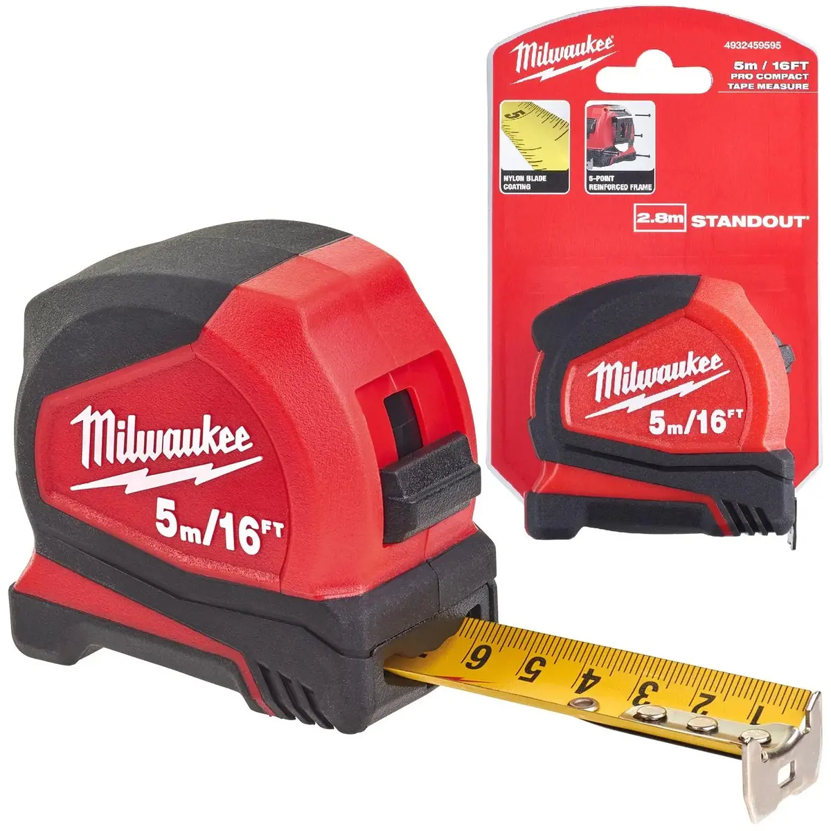 Milwaukee Tape Measure 5M 16Ft Metric Imperial Pro Compact Pocket Tape 25Mm Blade Width 1