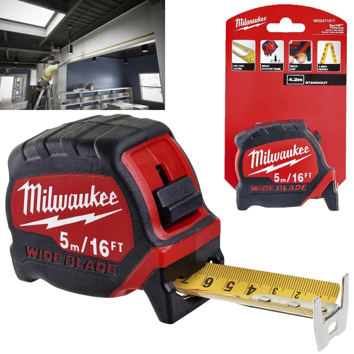 Milwaukee Tape Measure 5M 16Ft Premium Wide Blade 33Mm Metric Imperial 1