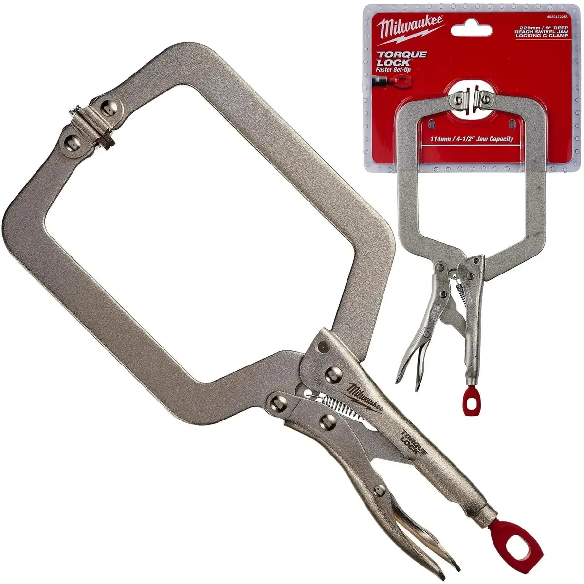 Milwaukee Torque Lock Locking C Clamp 230Mm Deep Reach Clamp With Swivel Jaws 1