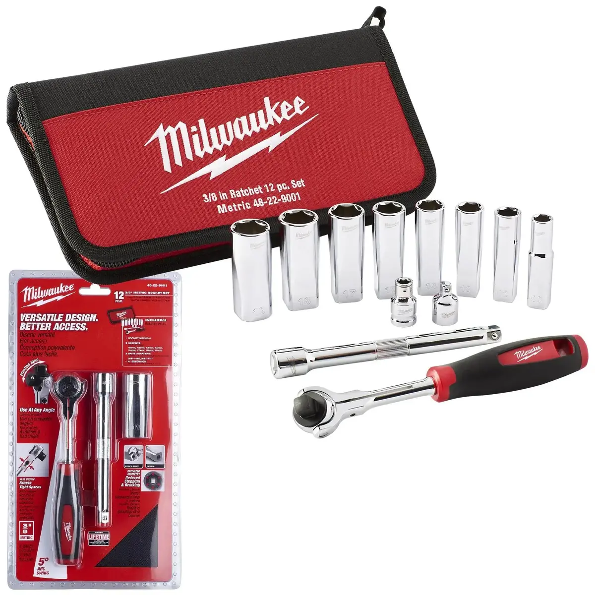 Milwaukee Tradesman Ratchet And Socket Set 3/8" Drive 12 Piece 10-19Mm 1