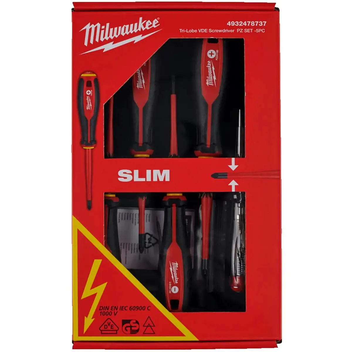 Milwaukee Tri-Lobe Vde Screwdriver Set Slim 5 Piece Slotted Pozi 1