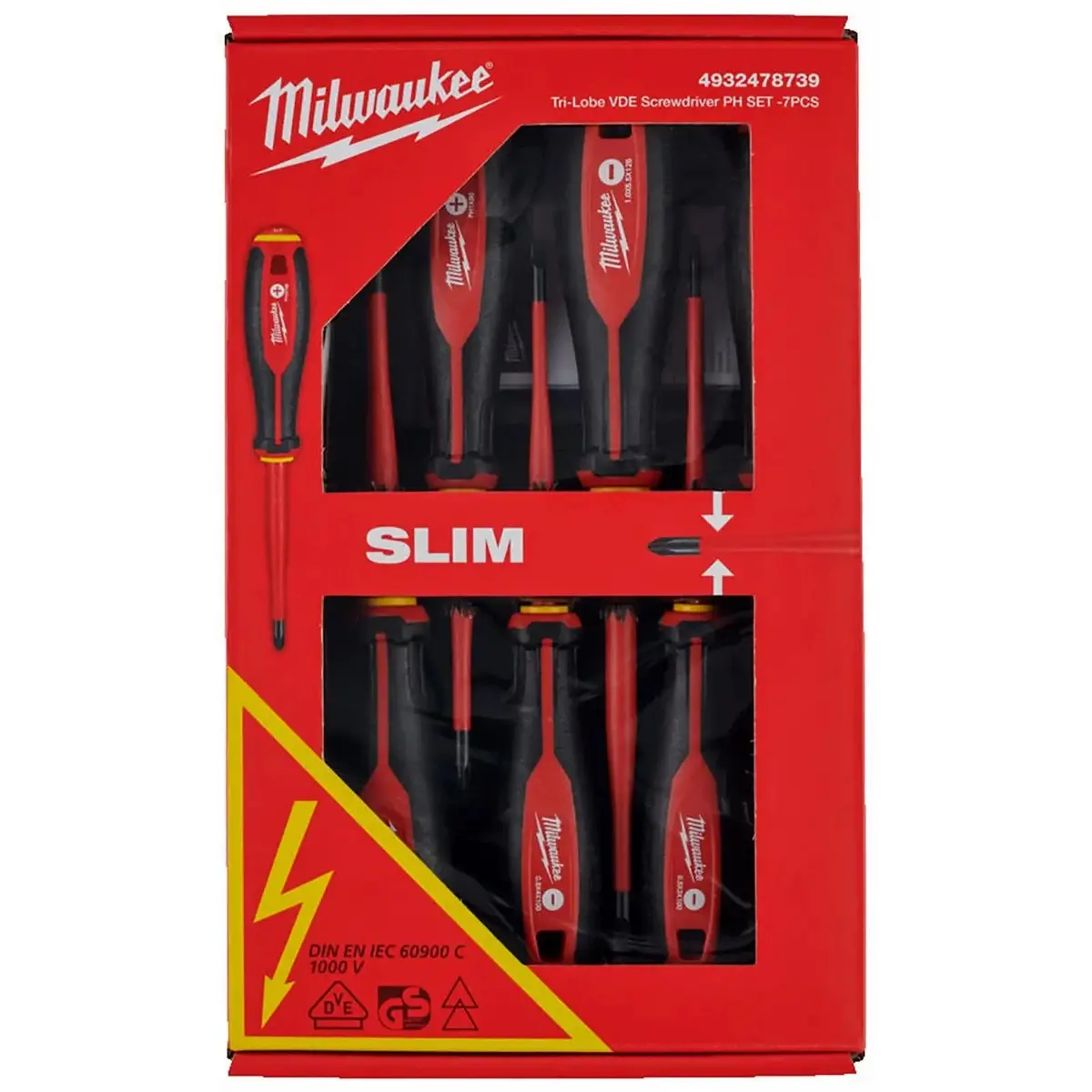 Milwaukee Tri-Lobe Vde Screwdriver Set Slim 7 Piece Slotted Phillips 1