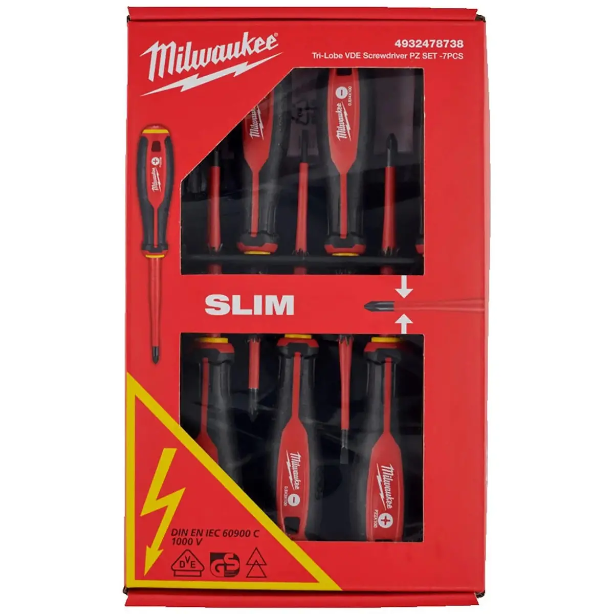 Milwaukee Tri-Lobe Vde Screwdriver Set Slim 7 Piece Slotted Phillips Pozi 1