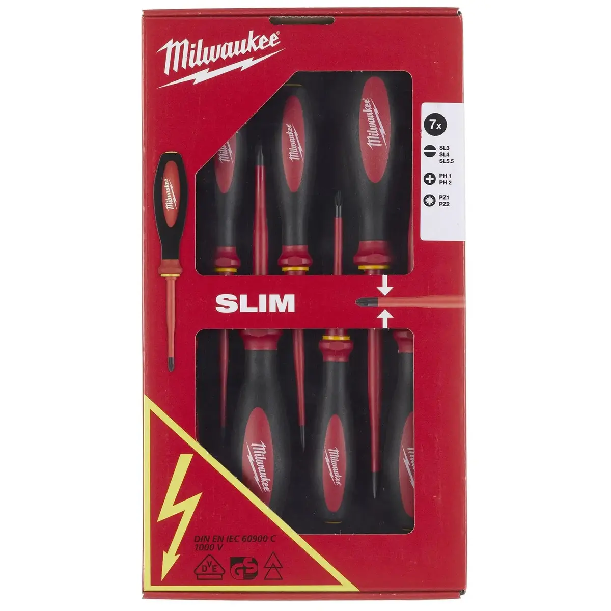 Milwaukee Vde Slim Screwdriver Set 7 Piece Slotted Phillips Pozi 1