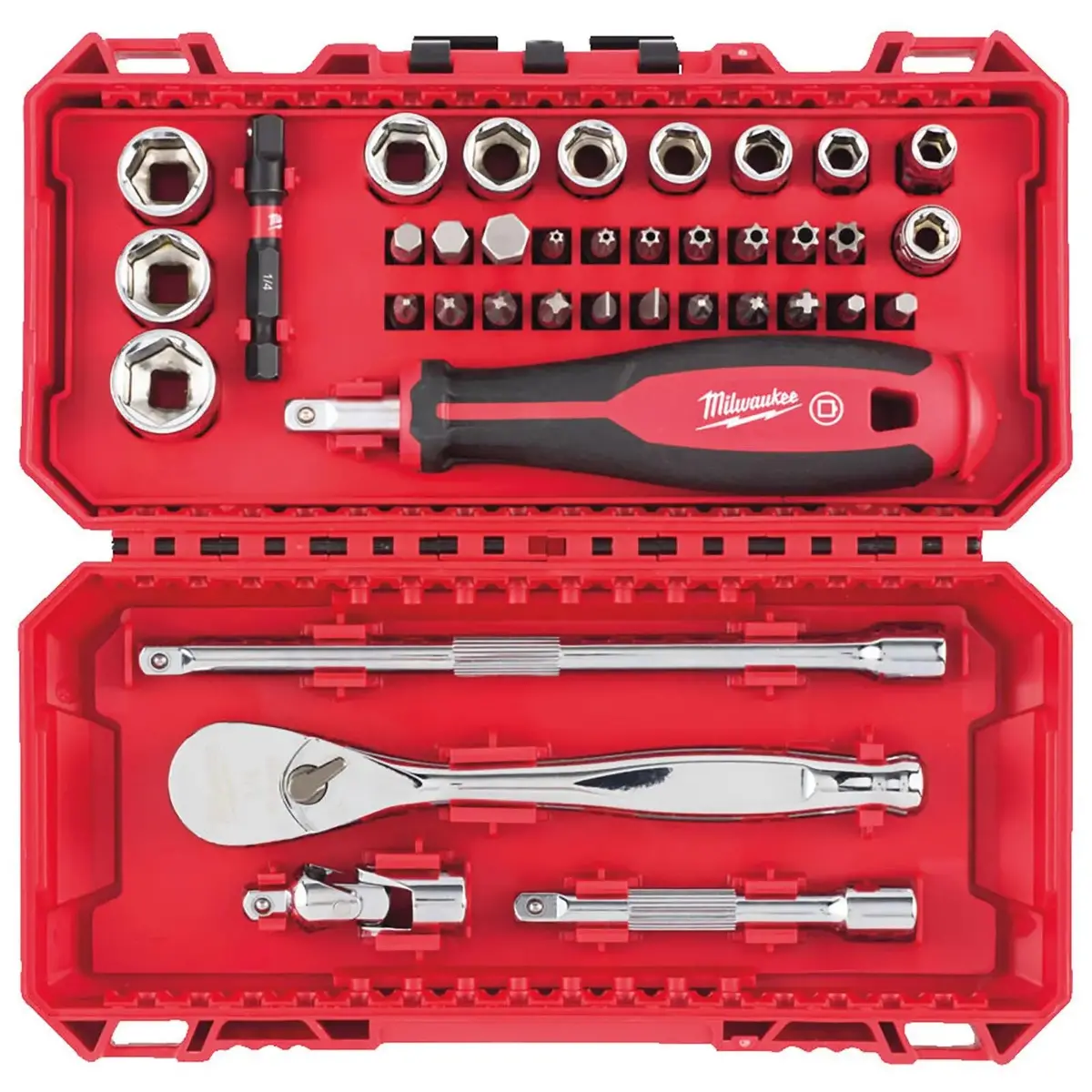 Milwaukee 1/4" Ratchet Driver Socket Set Metric In Packout Compatible Box 38Pc 1