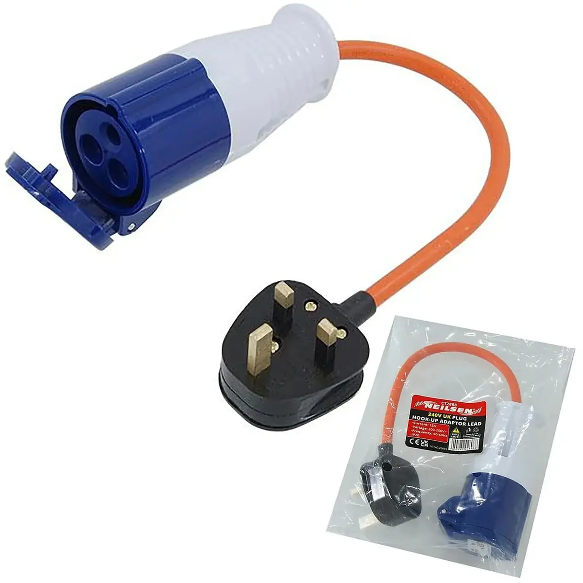 Neilsen Caravan Hook Up Cable Lead Plug Socket Adaptor 240V Uk 3 Pin Mains 1