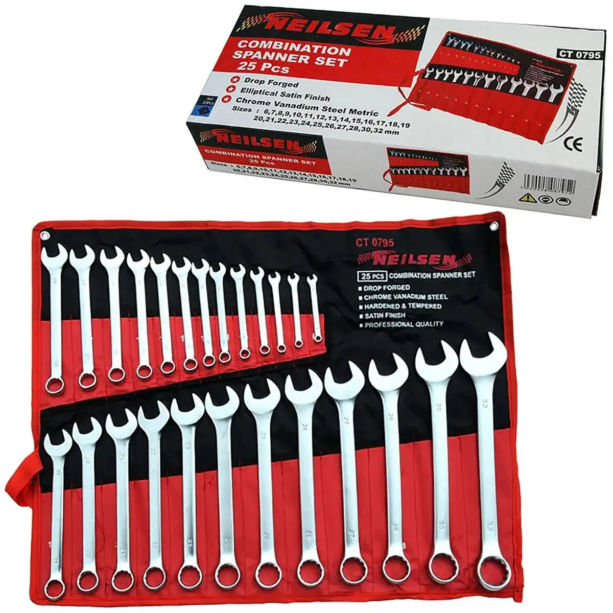 Neilsen Combination Spanner Set Metric Combo Open End Ring Garage Tool Set 25Pc 1