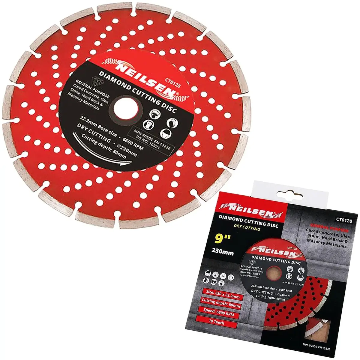 Neilsen Diamond Cutting Disc Dry 230Mm 9" Tile Concrete Stone Brick Masonry 1