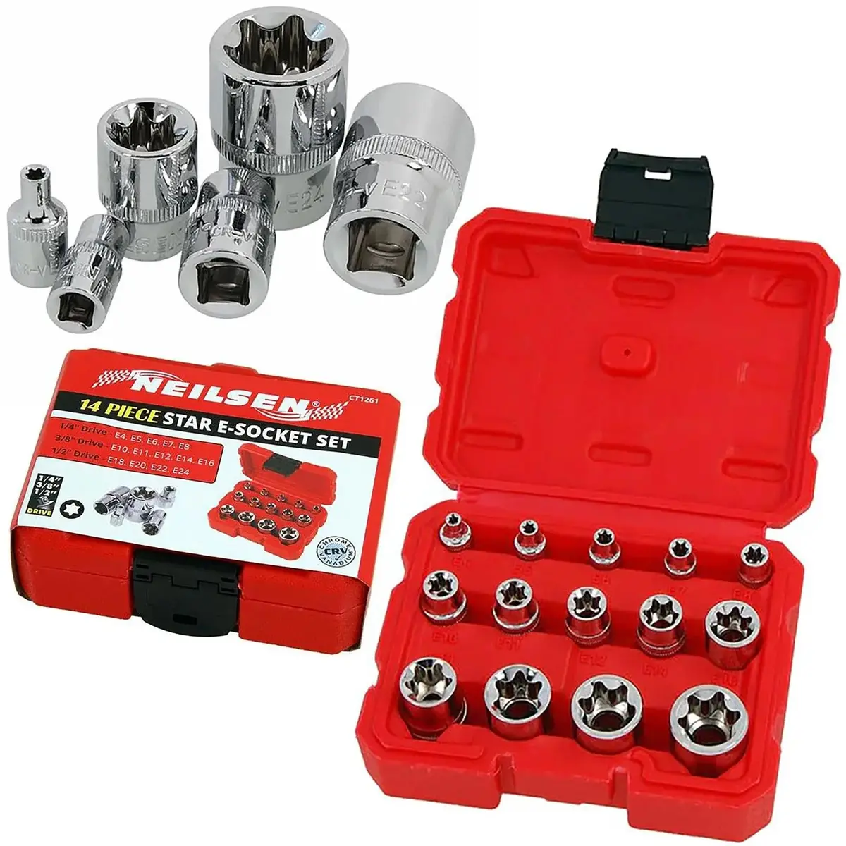 Neilsen E Socket Set External Torx Star Female Garage Mechanic 1/4" 3/8" 1/2" Drive 1