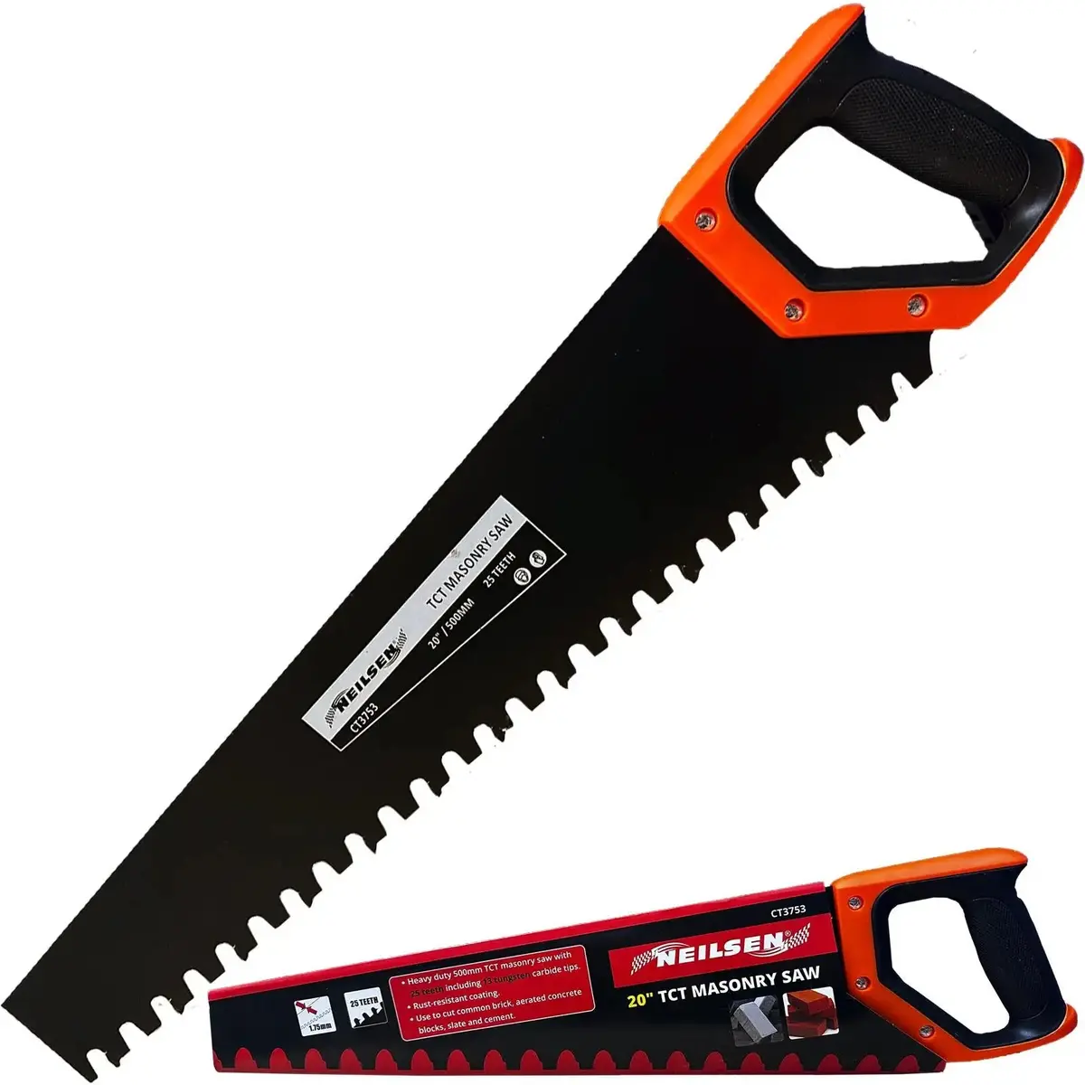 Neilsen Masonry Hand Saw Heavy Duty Tct Tips Brick Concrete Block 20" 500Mm 1