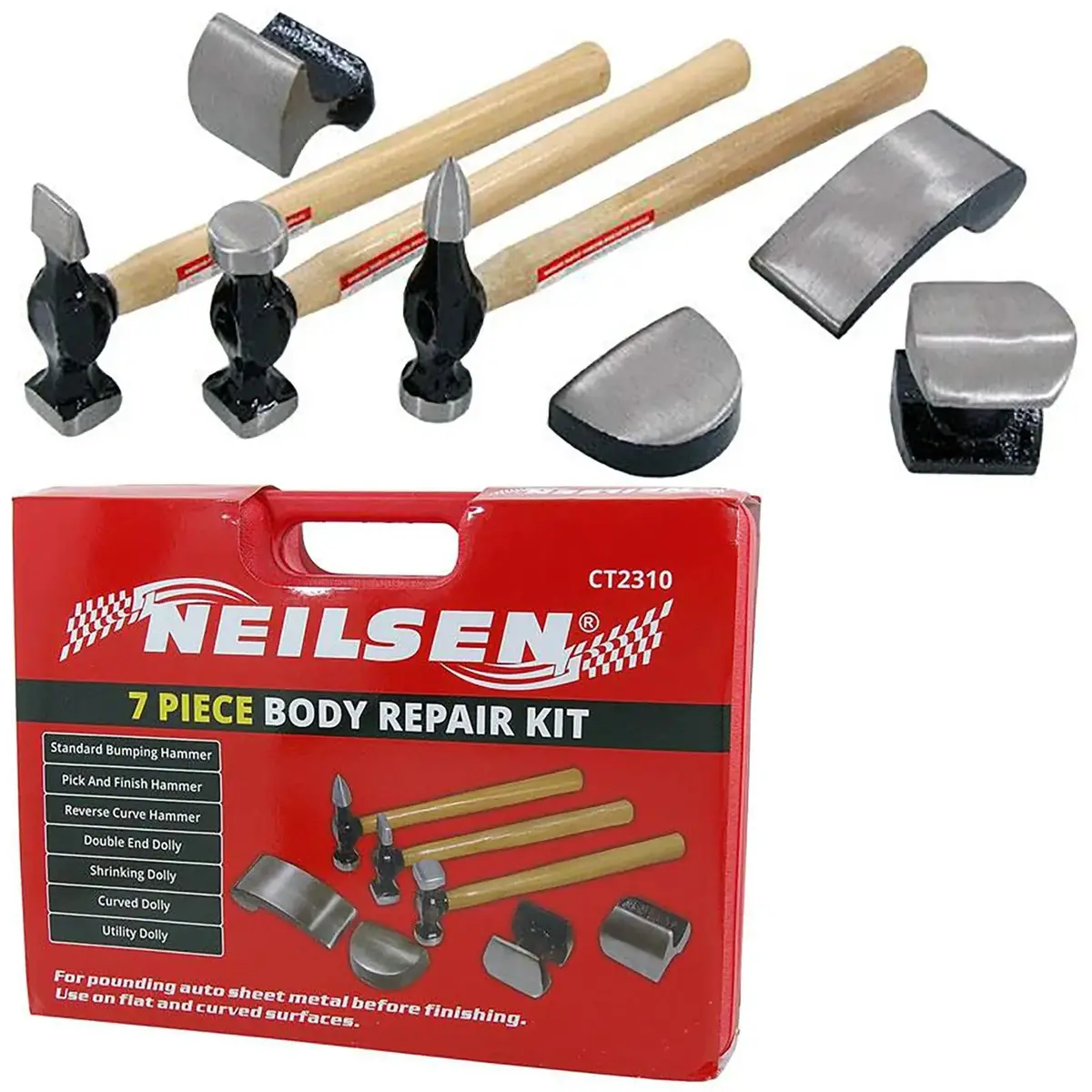 Neilsen Panel Beating Set Car Body Repair Kit Dent Hammer Automotive Garage 7Pc 1
