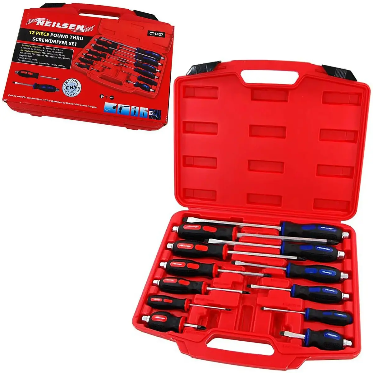 Neilsen Screwdriver Set Hammer Through Demolition Slotted Pozi Magnetic Tip 12Pc 1