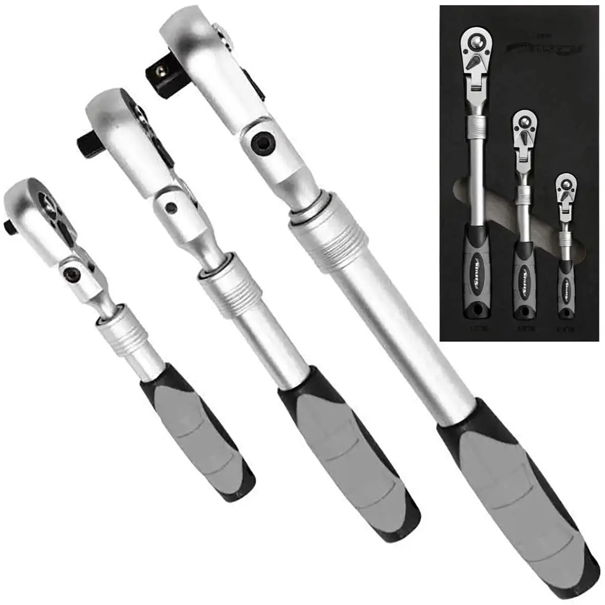 Neilsen Telescopic Ratchet Handle Set Flexible Head Extendable 1/4" 3/8" 1/2" Drive 1