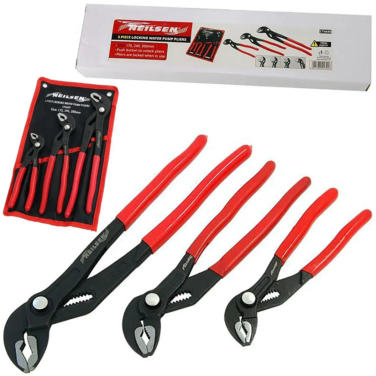 Neilsen Water Pump Pliers Set Locking Slip Joint Wrench Plumbers Soft Grips 1