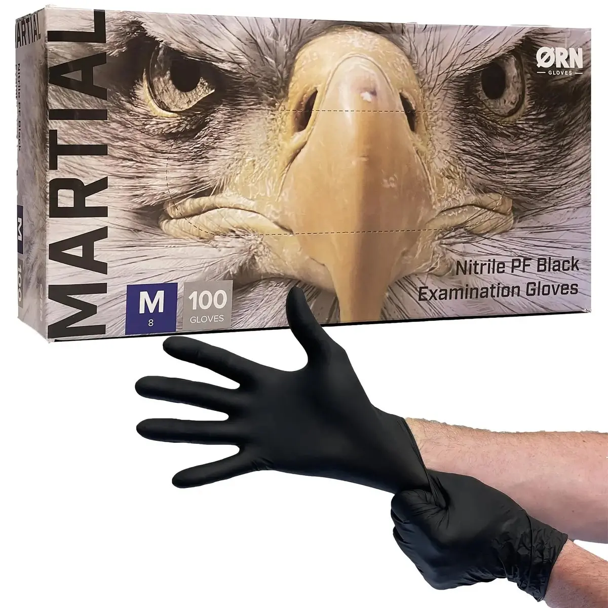 Orn Nitrile Disposable Gloves Martial Black Powder Latex Free 100 Box - Choose Size 1
