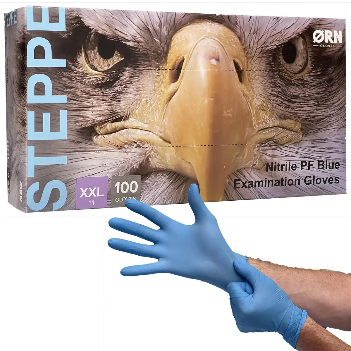 Orn Nitrile Disposable Gloves Steppe Classic Blue Powder Latex Free 100 Box - Choose Size 4