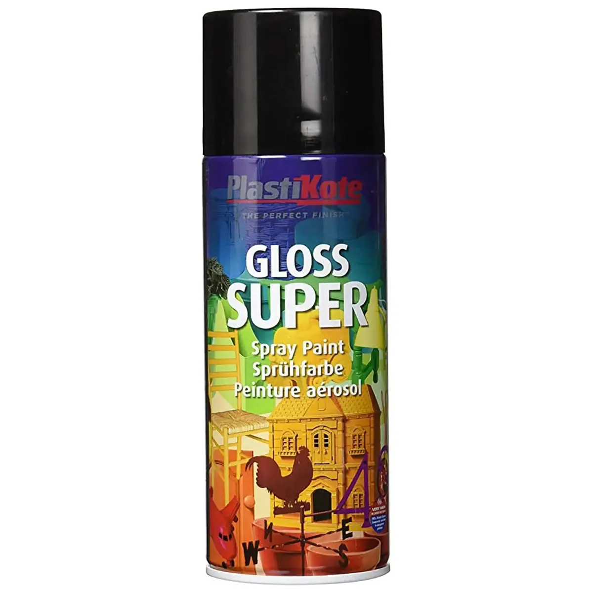 Plastikote Gloss Super Spray Paint Black 400Ml 1