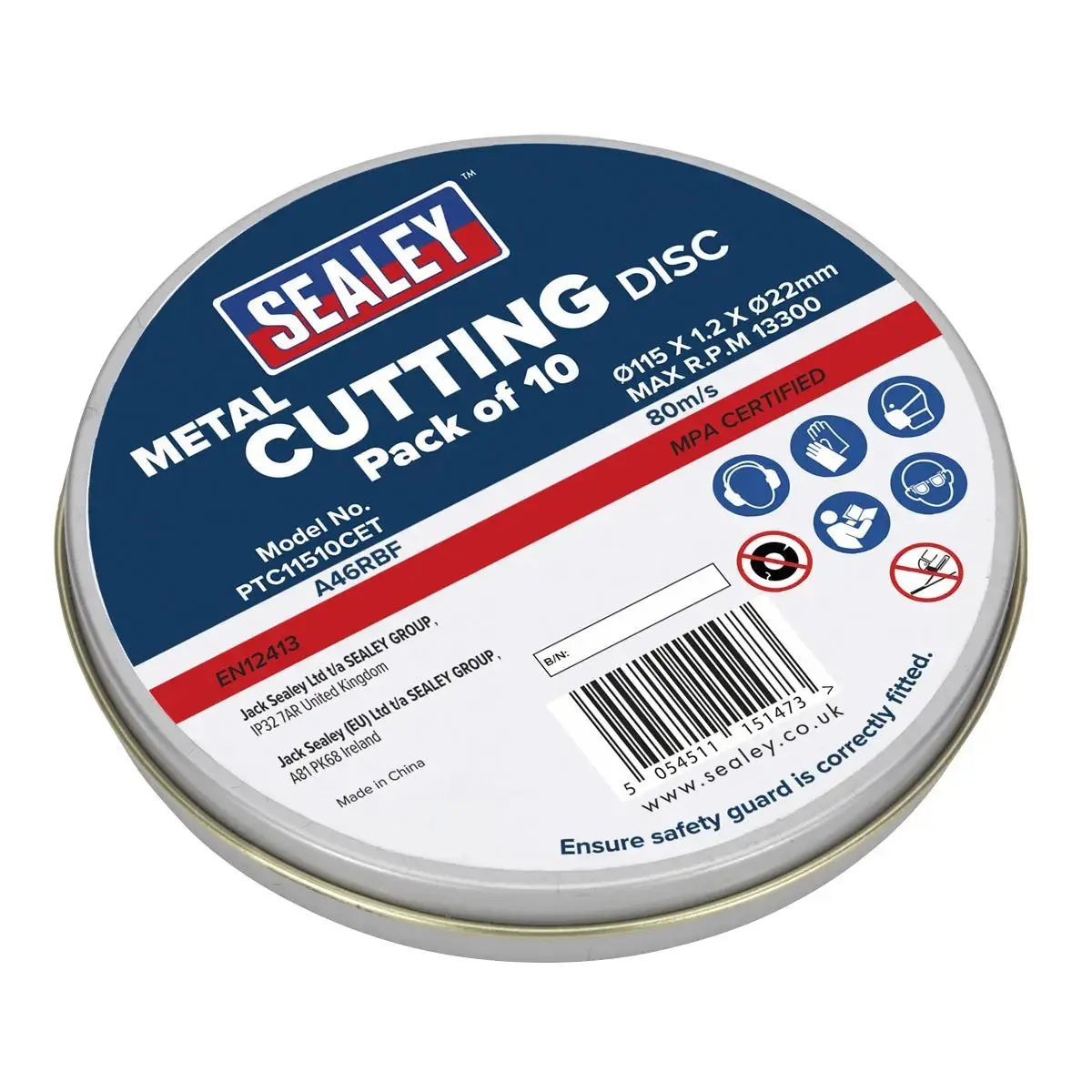 Sealey 10 Pack 115 X 1.2Mm Stainless Steel Metal Cutting Discs In Tin Slitting Tinned 1