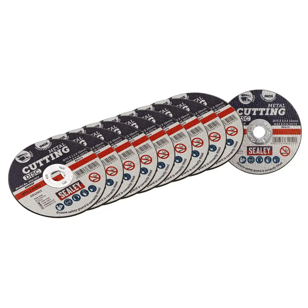 Sealey 10 Pack 75 X 1.2Mm Extra Thin Metal Cutting Discs 10Mm Bore 1