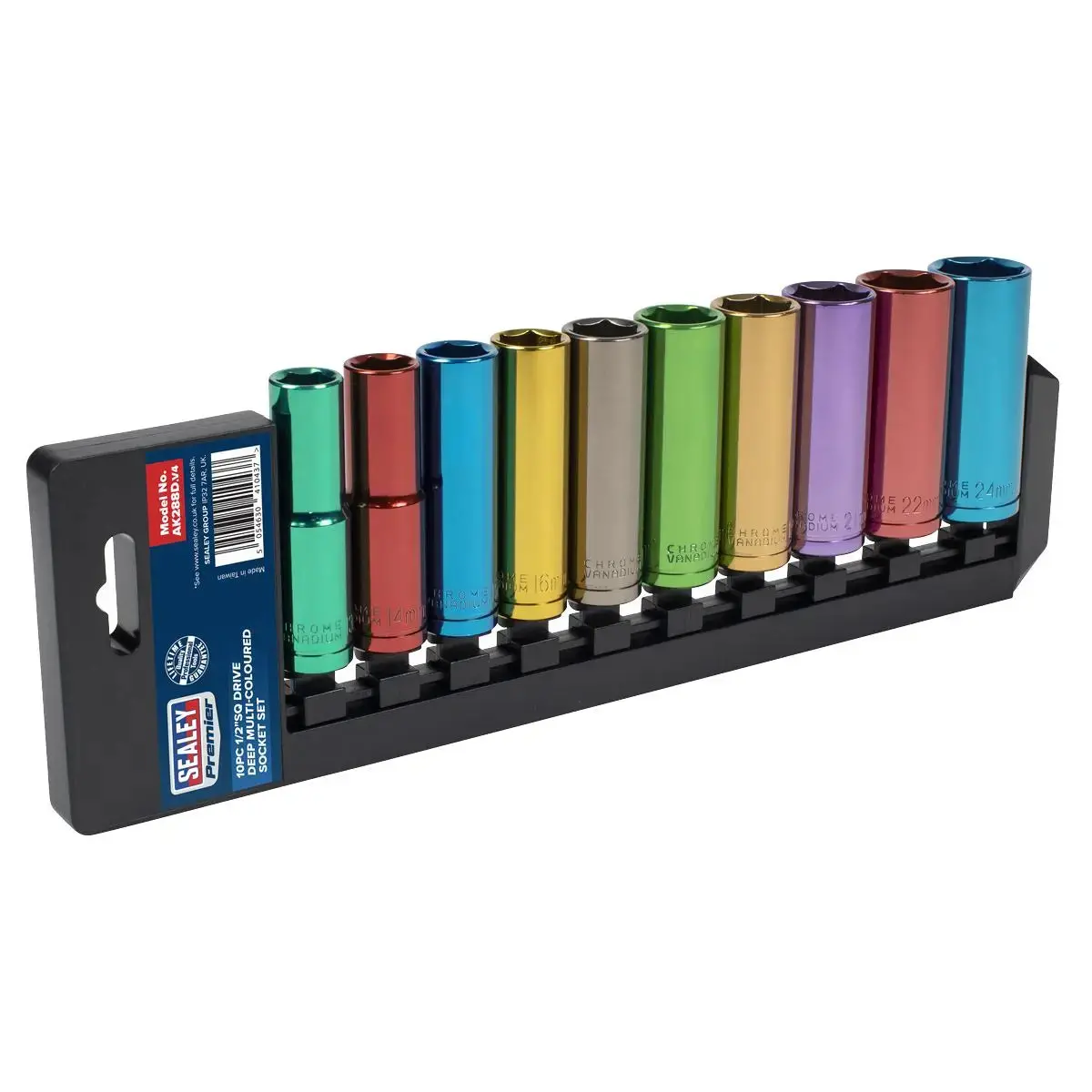 Sealey 10 Piece 1/2" Drive Coloured Deep Socket Set 13-24Mm Hex 1