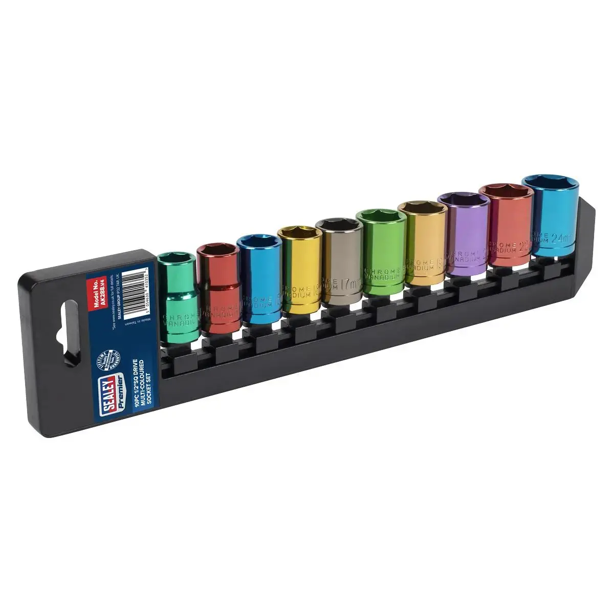 Sealey 10 Piece 1/2" Drive Coloured Socket Set 13-24Mm Walldrive 1