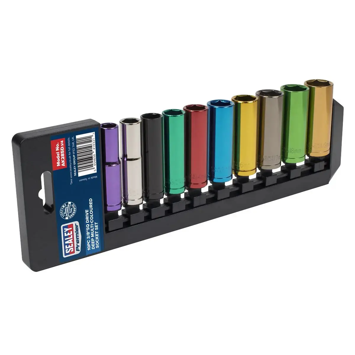 Sealey 10 Piece 3/8" Drive Coloured Deep Socket Set 10-19Mm Hex 1