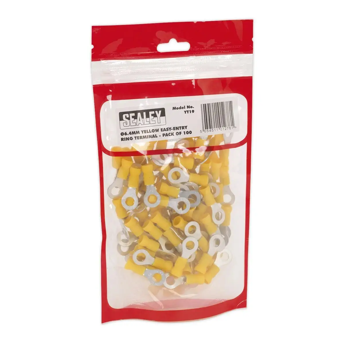 Sealey 100 Pack 6.4Mm (1/4") Yellow Easy Entry Ring Terminal 2