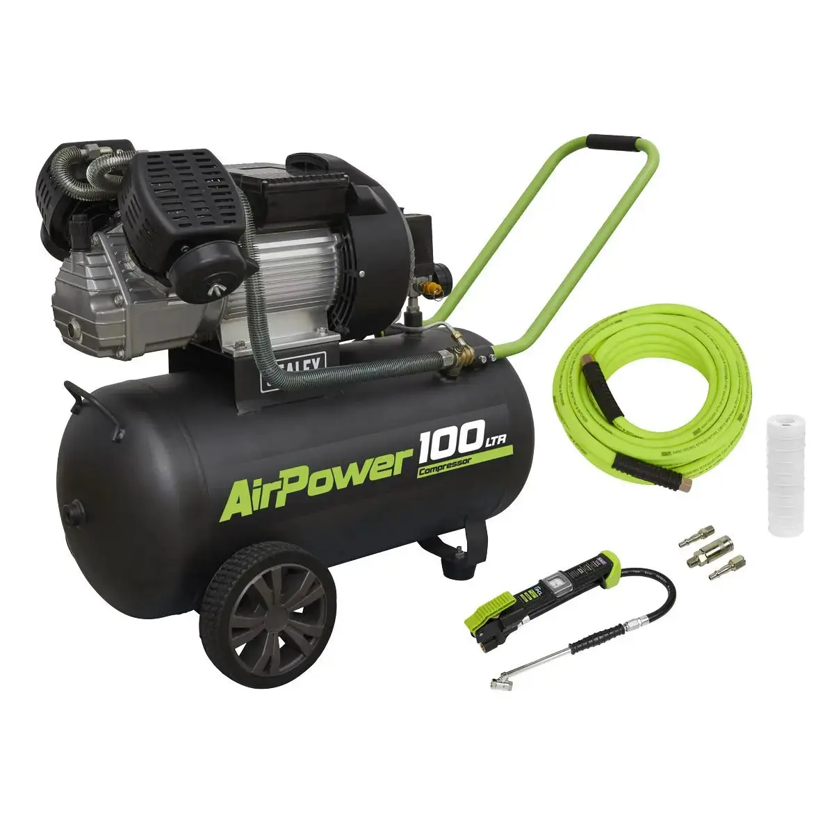 Sealey 100L Direct Drive V-Twin Air Compressor 3Hp With Air Accessory Kit 1