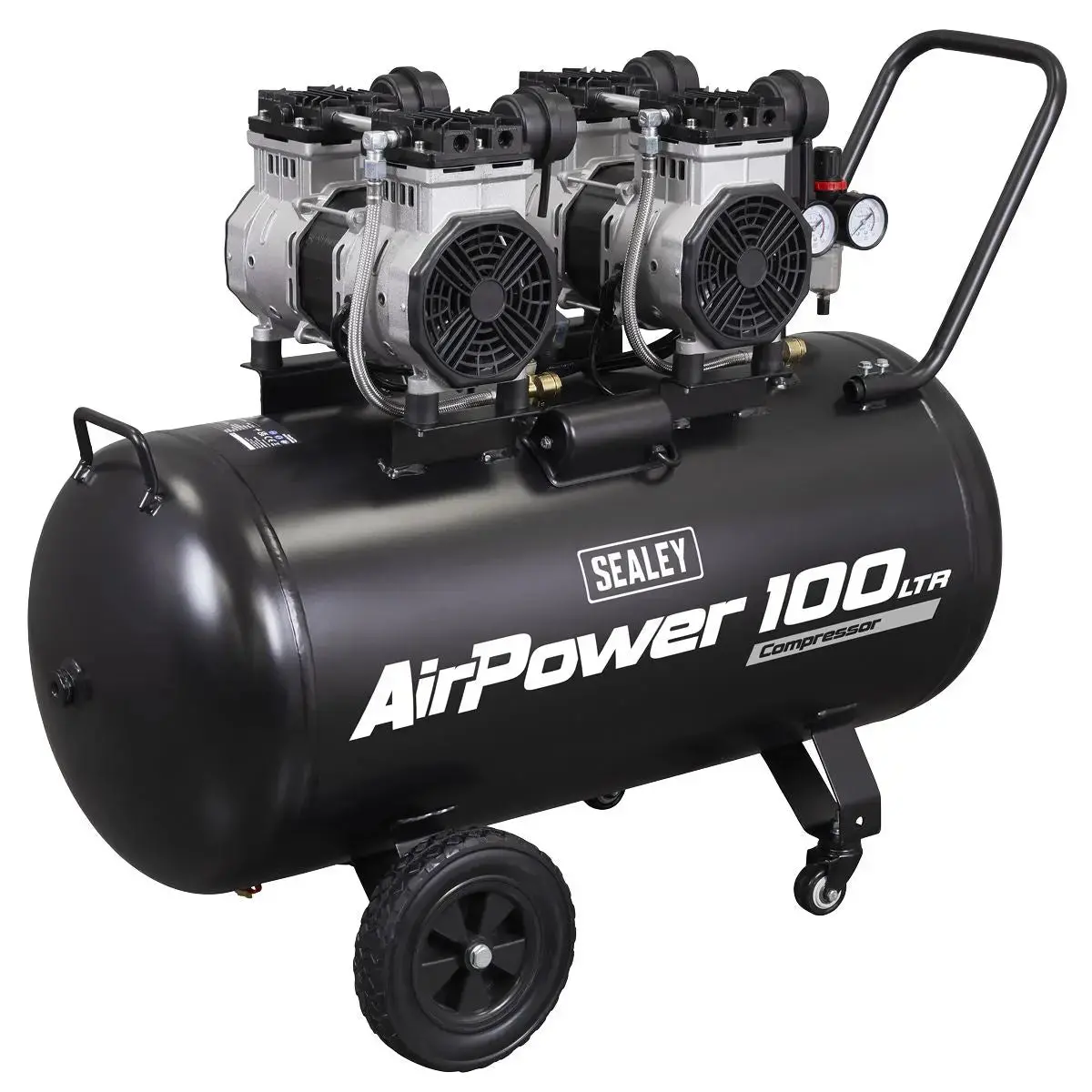 Sealey 100L Oil Free Low Noise Direct Drive Air Compressor 2 X 2Hp 1