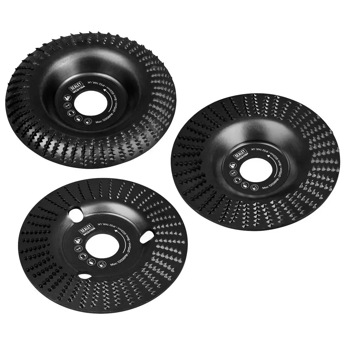 Sealey 115Mm Wood Carving Disc 22Mm Bore - Pack Of 3 1