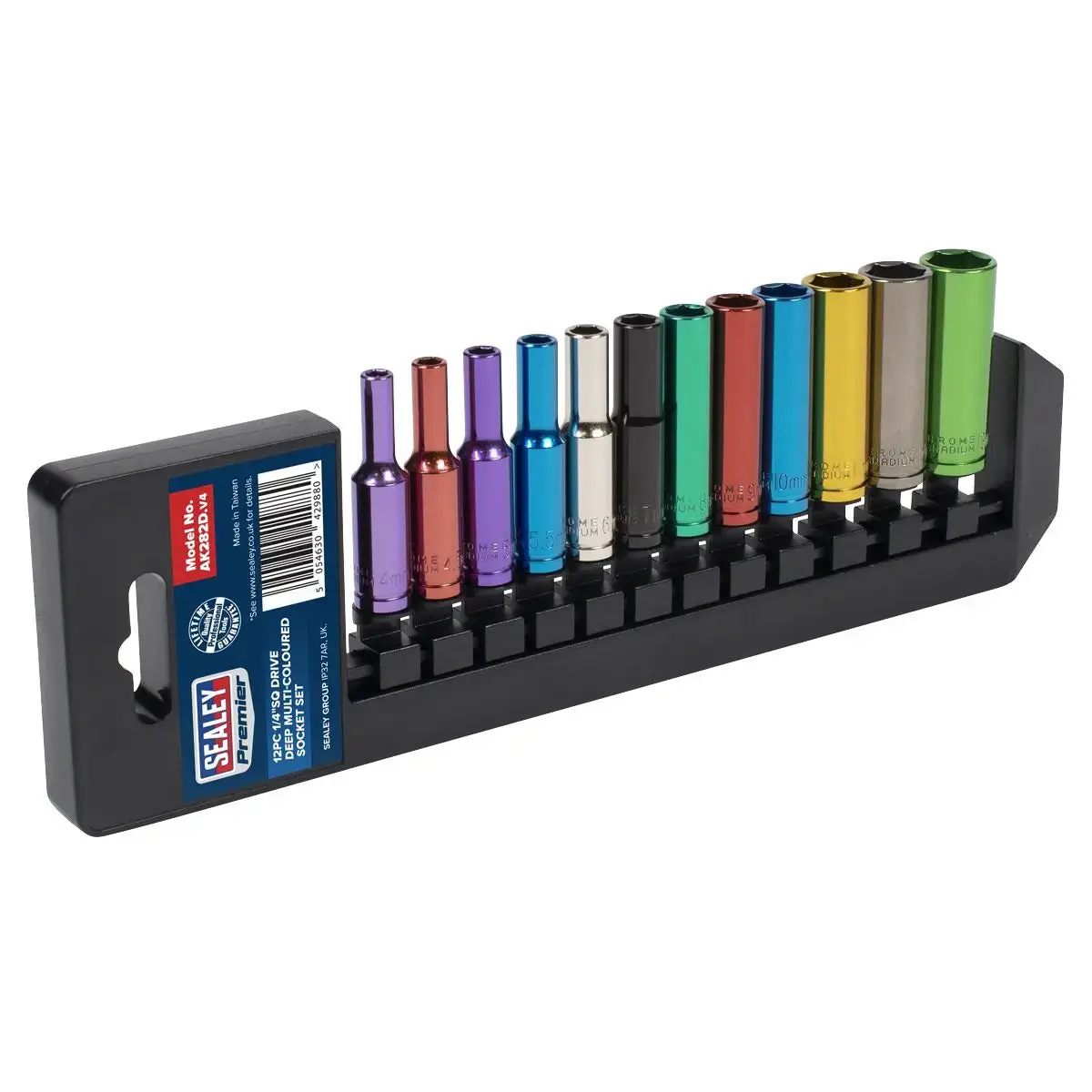 Sealey 12 Piece 1/4" Drive Coloured Deep Socket Set 4-13Mm Walldrive 1