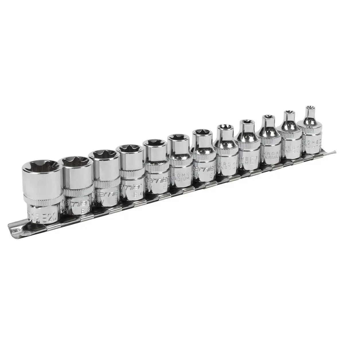 Sealey 12 Piece 3/8" Drive E4-E20 Trx-Star Socket Set On Socket Rail Torx 1