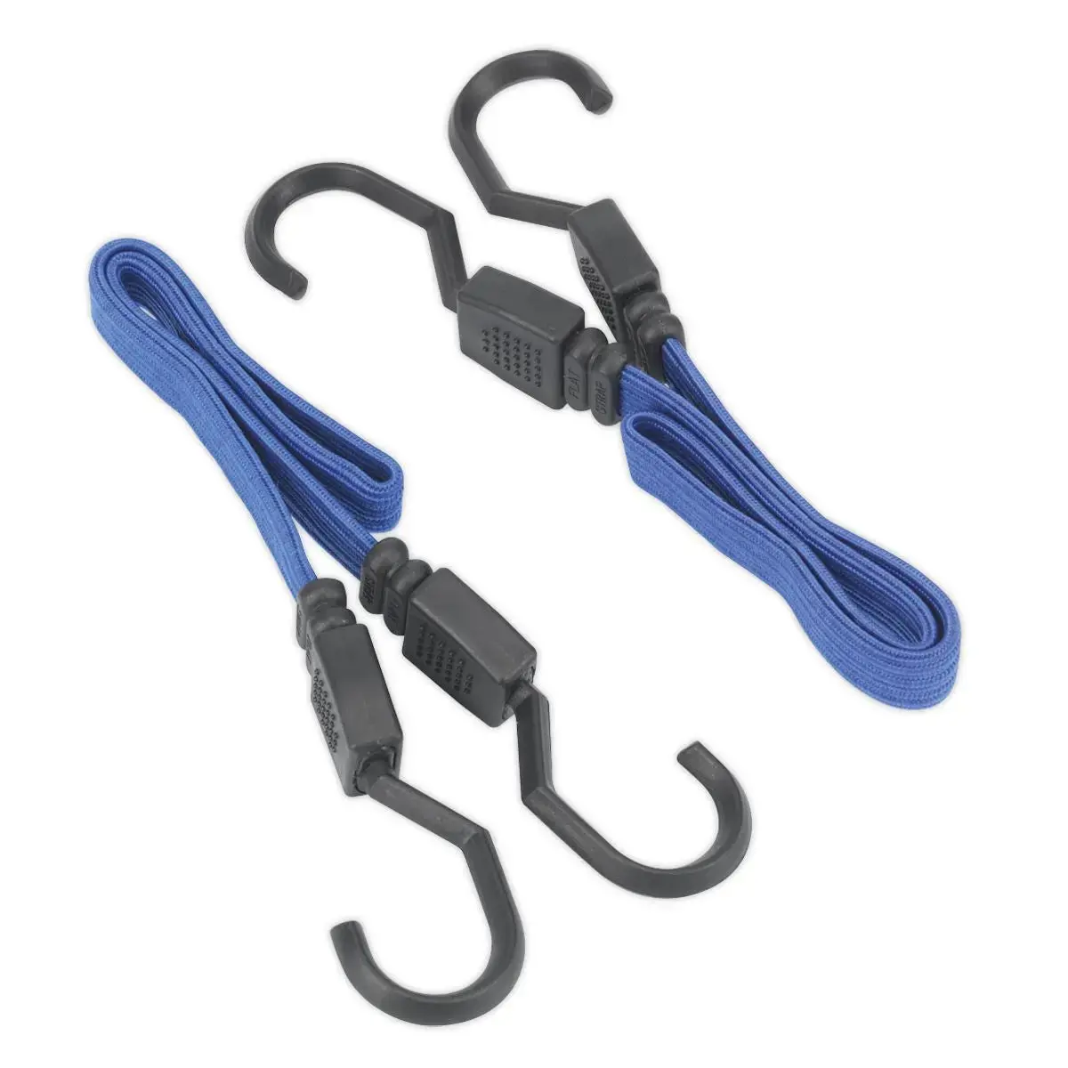 Sealey 2 Piece Flat Bungee Cord Set 460Mm Blue Heavy-Duty Steel Hooks Tie Rope 1