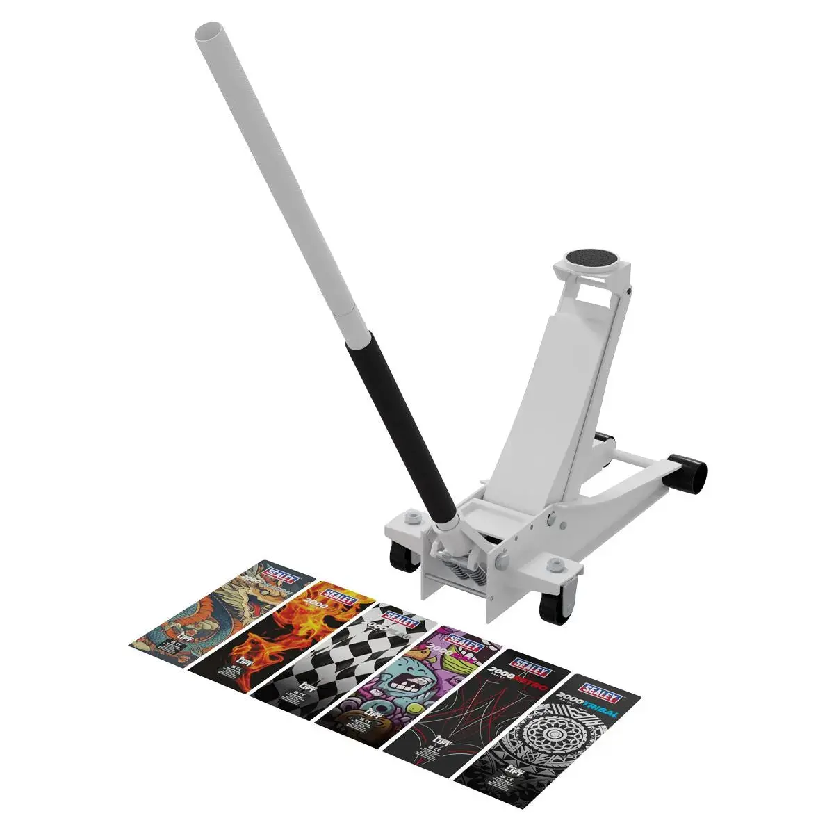 Sealey 2 Tonne Low Entry Profile Trolley Jack Rocket Lift White 6 Custom Designs 1