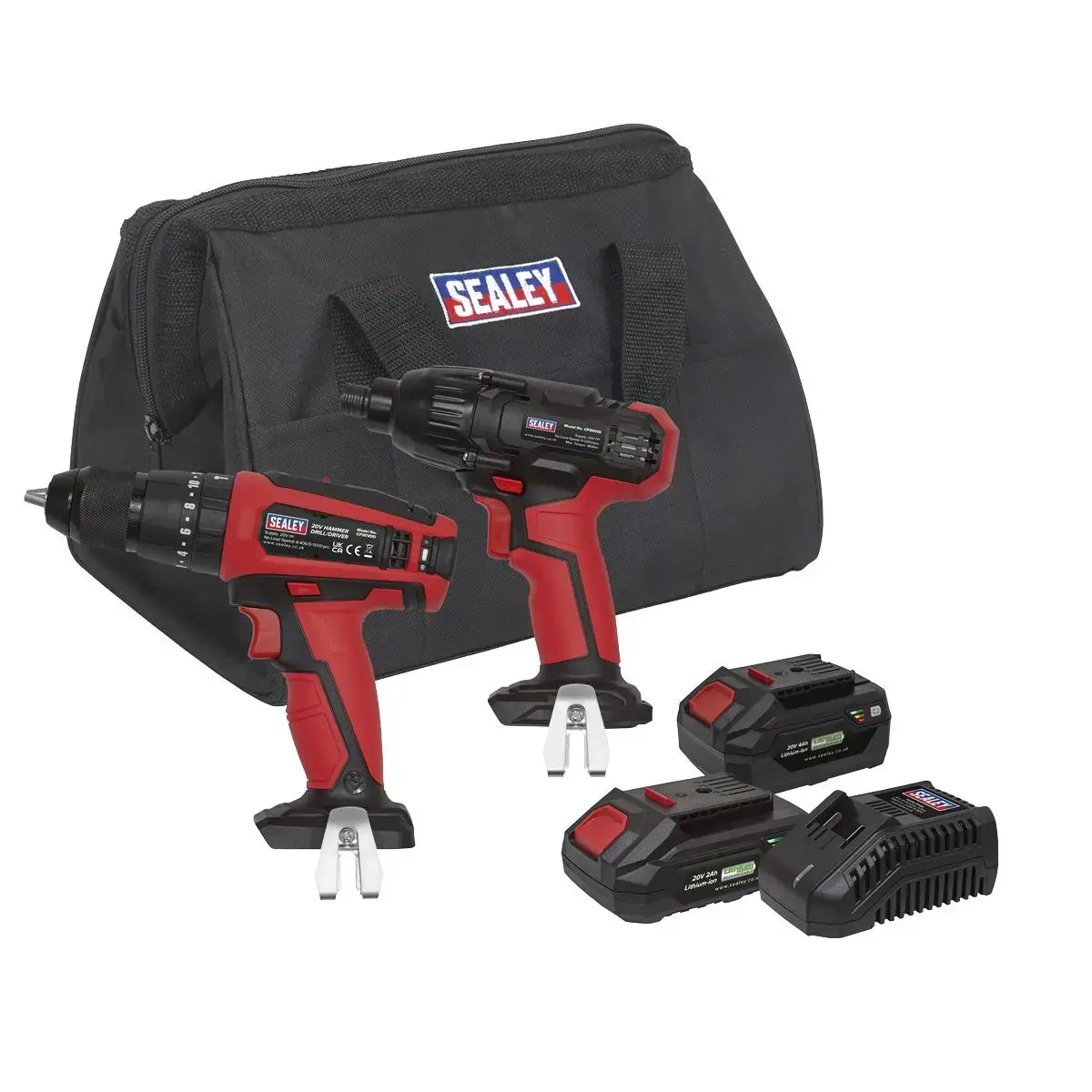 Sealey 2 X 20V Sv20 Series Cordless Ø13mm Combi Drill & 1/4"Hex Drive Impact Driver Combo Kit 1