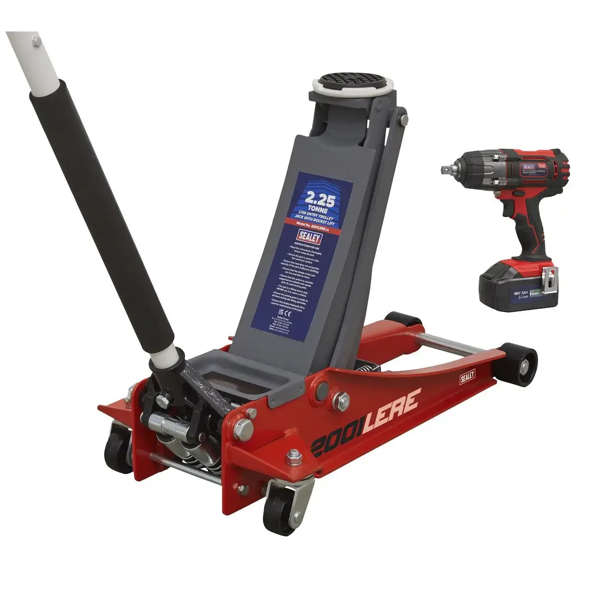 Sealey 2.2 Tonne Trolley Jack & 18V Cordless Impact Wrench - Red 1